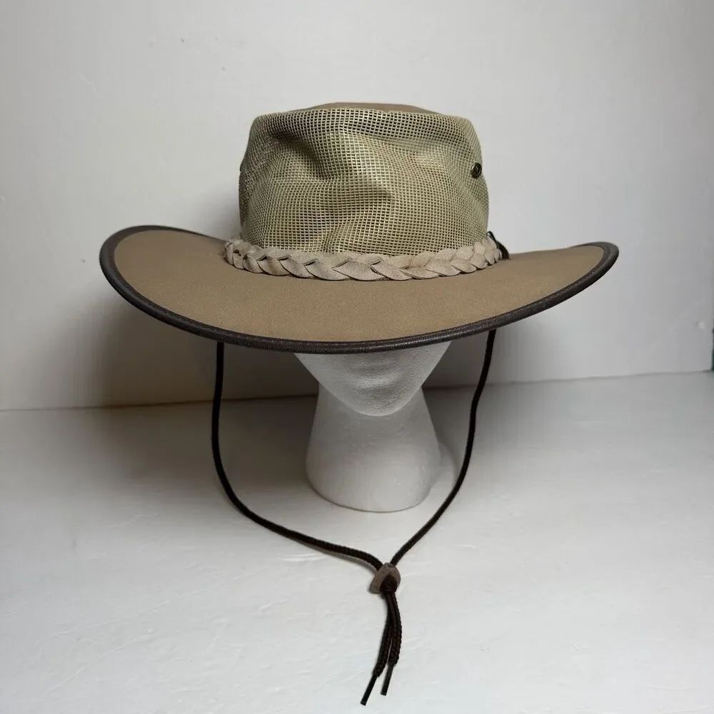 Barmah Australian Canvas Drover Hat 1057 Tan Mesh Safari Outback Size L